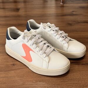 Skechers Women's Eden LX White Duraleather w/Marine Pink Trim. Size 8.5